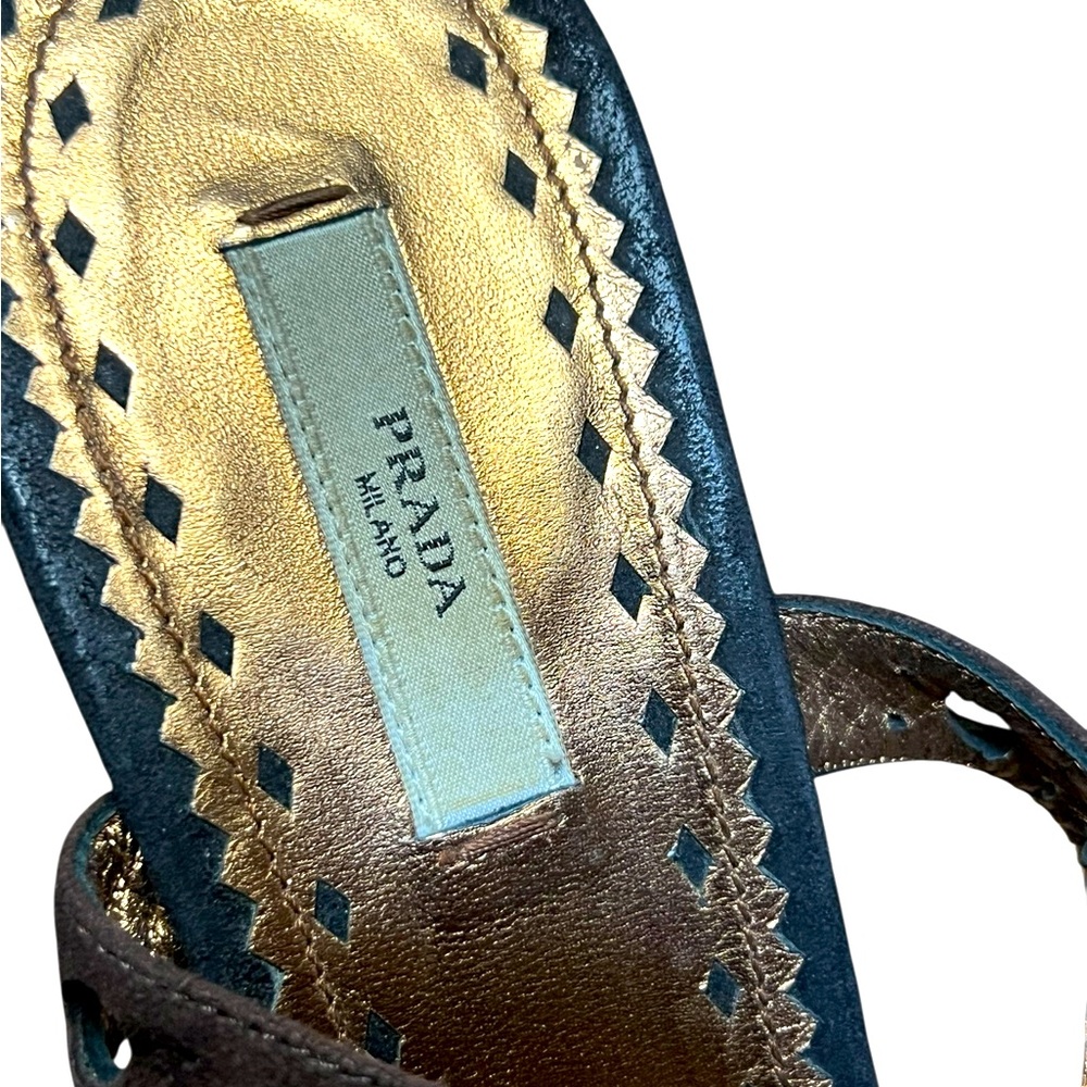 PRADA suede brown and black leather and raffia wedge sandals. Authentic! 🖤💛🤎 - Picture 8 of 10